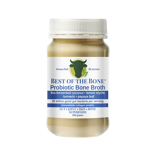 Best Of The Bone Best of the Bone Bone Broth Beef Concentrate Probiotic Bio-Fermented Coconut Lemon Myrtle Turmeric Papaya Leaf 390g