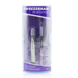 Tweezerman Professional Petite Tweeze Set: Slant Tweezer + Point Tweezer - (With Lavendar Leather Case) 2pcs