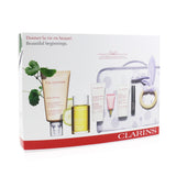 Clarins Maternity Set: Stretch Mark Expert+ Tonic Treatment Oil+ Body Scrub+ Beauty Flash Balm+ Multi-Active Yeux+ Mascara+ Bag 6pcs