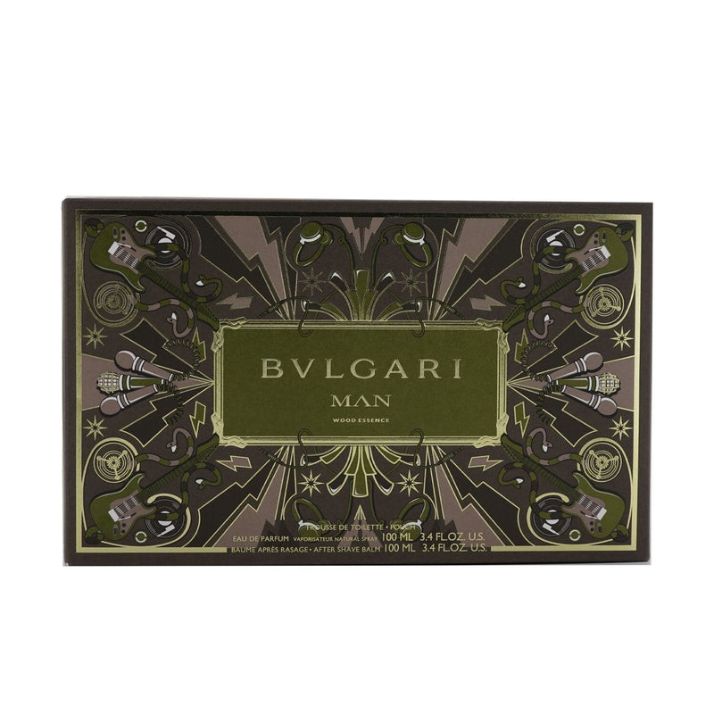 Bvlgari Man Wood Essence Coffret: Eau De Parfum Spray 100ml/3.4oz + After Shave Balm 100ml/3.4oz + Pouch  2pcs+Pouch