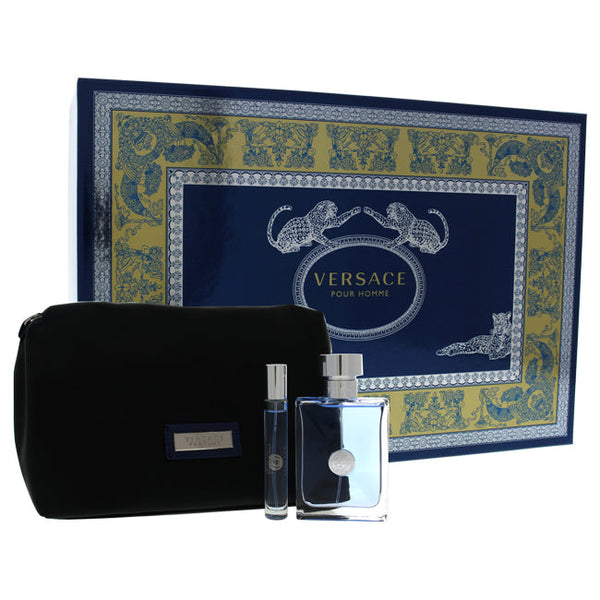 Versace Versace Pour Homme by Versace for Men - 3 Pc Gift Set 3.4oz EDT Spray, 10ml EDT Spray (Mini), Versace Trousse Man
