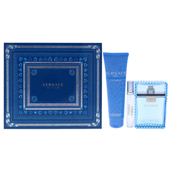 Versace Versace Man Eau Fraiche by Versace for Men - 3 Pc Gift Set 3.4oz EDT Spray, 10ml EDT Spray, 5oz Bath and Shower Gel