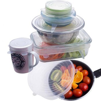 diseno Silicone Reusable Stretch Lids Wrap for Bowls, Cups, Pots, Pans, Dishes, Food Covers (Set of 6)  Fixed Size