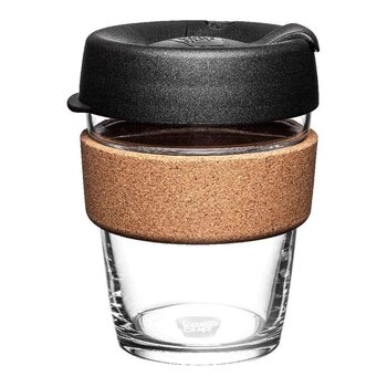 KeepCup Brew Cork Tempered Glass Cup M/12oz/340ml - Black  Fixed Size