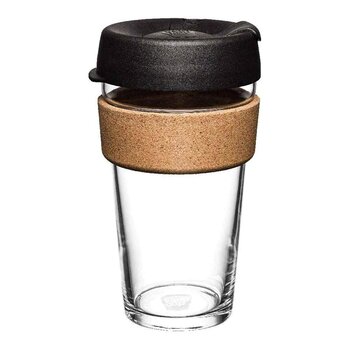 KeepCup Brew Cork Tempered Glass Cup L/16oz/454ml - Black  Fixed Size