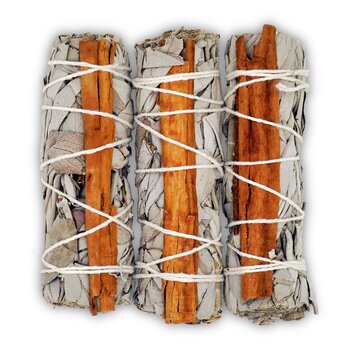 Faiza Naturals California Cinnamon With White Sage Smudge Stick - 4" Vacuum Packed (Own Farm In California Direct Import)  Fixed Size