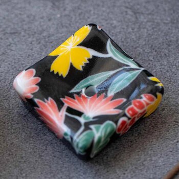 diseno Living Incense Ceramic Holder Japanese Style Square - Chrysanthemum Black  Fixed Size