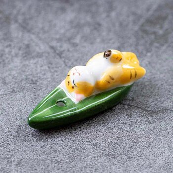 diseno Living Incense Ceramic Holder Yellow Kitty - Bamboo Leaf  Fixed Size