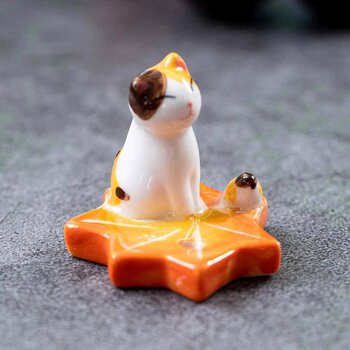 diseno Living Incense Ceramic Holder Orange Kitty - Maple leaf  Fixed Size