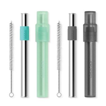 ZOKU Stainless Steel Reusable Bubble Tea Pocket Straw 2 Set Combo (Charcoal, Teal)  Fixed Size