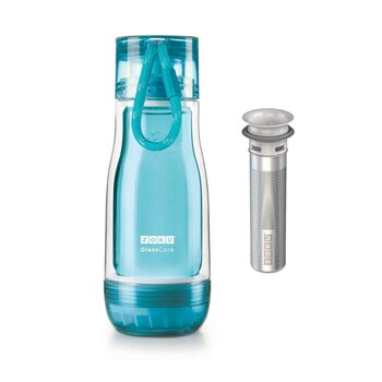 ZOKU Insulated Double-Walled with Suspended Glass Core Bottle 355ml w/ Tea Infuser - Teal  Fixed Size