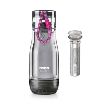 ZOKU Insulated Double-Walled with Suspended Grey Glass Core Bottle 355ml w/ Tea Infuser - Purple Strip  Fixed Size