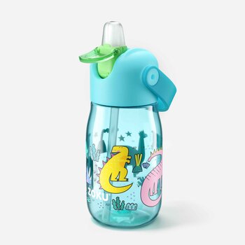 ZOKU Kids Flip Straw Bottle  400ml - Teal Dino (Cleaning Brush Included)  Fixed Size