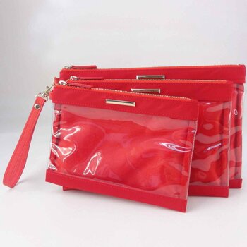 bagtory ME Wristlet, Red, 3 pieces per pack, One side transparent PVC, Wallet, Purse, Bag in Bag, Pouch, Storage Bag  Fixed Size