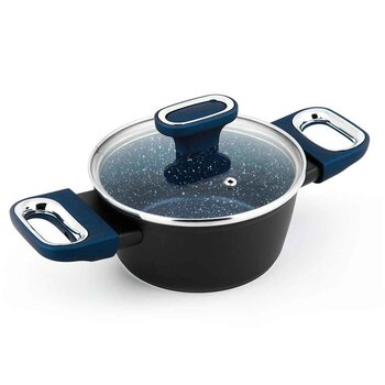 Carl Schmidt Sohn Marburg 16cm Forged Aluminum Casserole with glass lid (Blue coating & blue handle)  16cm