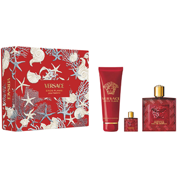 Versace Versace Eros Flame For Men - 3 Pc Gift Set Eau De Parfum Spray 0.17oz Eau De Parfum Spray (mini) 150ml/5oz Bath And Shower Gel 90ml/3.4oz