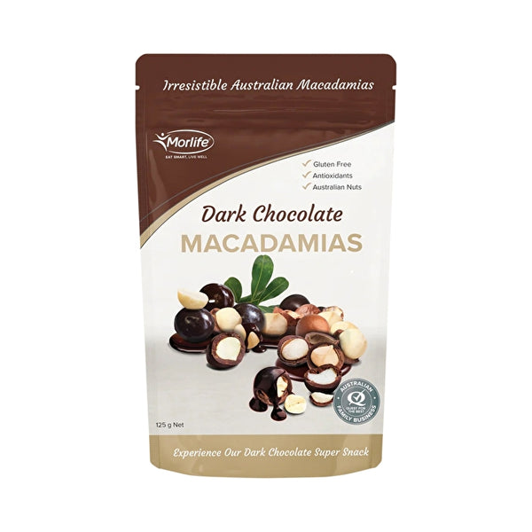 Morlife Macadamia Nuts Dark Chocolate Coated 125g