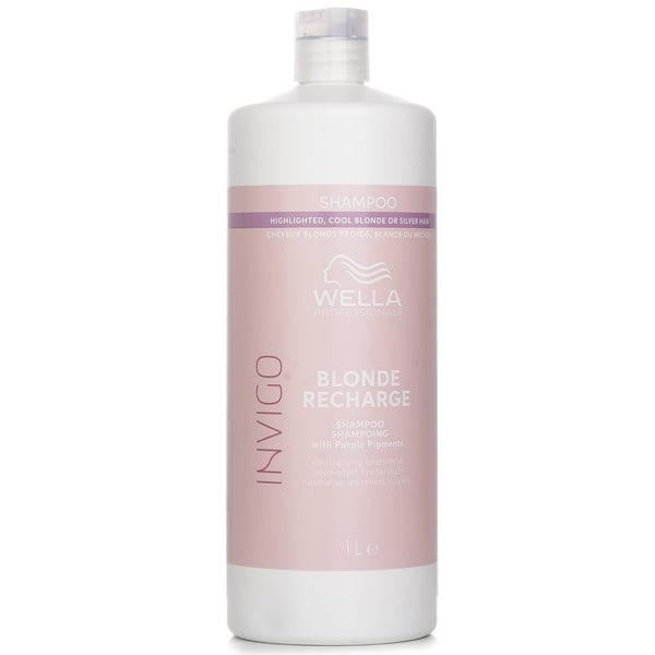 Wella Invigo Blonde Recharge Shampoo With Purple Pigments Highlighted, Cool Blonde Or Silver Hair  1000ml