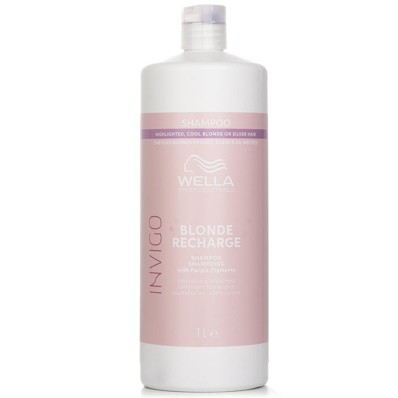 Wella Invigo Blonde Recharge Shampoo With Purple Pigments Highlighted, Cool Blonde Or Silver Hair  1000ml