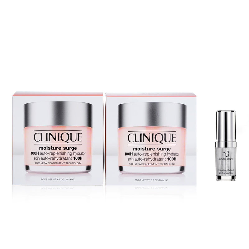 Clinique Clinique Moisture Surge 100H Auto-Replenishing Hydrator (Jumbo Size) Duo Pack 2x200ml X Natural Beauty Hydrating Radiant Eye Concentrate (Exp Date: 02/2026) 15ml  2pcs