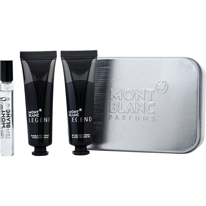 Montblanc Legend Eau De Toilette Spray & Aftershave Balm 30ml/1oz & All Over Shower Gel 30ml/1oz & Tim Box 7.5ml/0.25oz