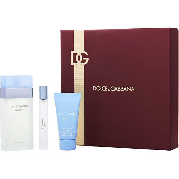 Dolce & Gabbana D & G Light Blue Eau De Toilette Spray 100ml/3.4oz & Body Cream 50ml/1.6oz & Eau De Toilette Travel Spray 10ml/0.33oz