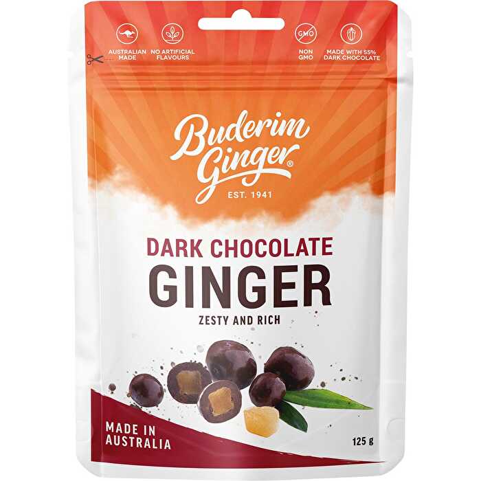 Buderim Ginger Dark Chocolate Ginger Zesty and Rich 125g