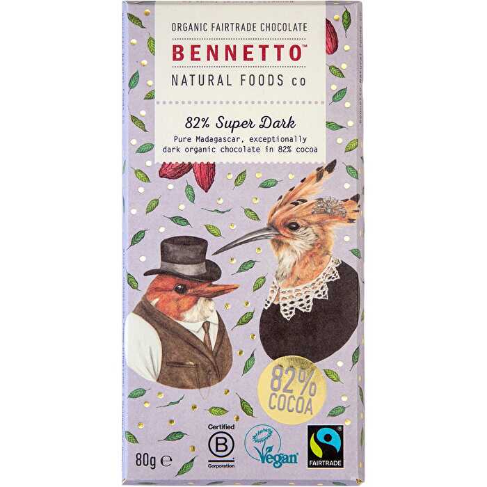 Bennetto Organic Dark Chocolate 82% Super Dark 12x80g