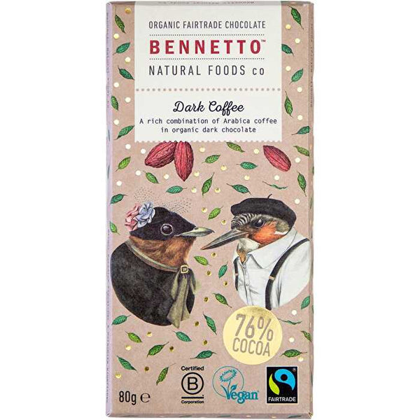 Bennetto Organic Dark Chocolate Dark Coffee 12x80g