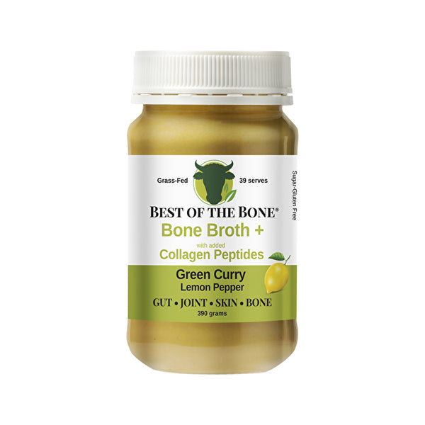 Best Of The Bone Best of the Bone Bone Broth Beef Concentrate + Collagen Peptides Green Curry Lemon Pepper 390g