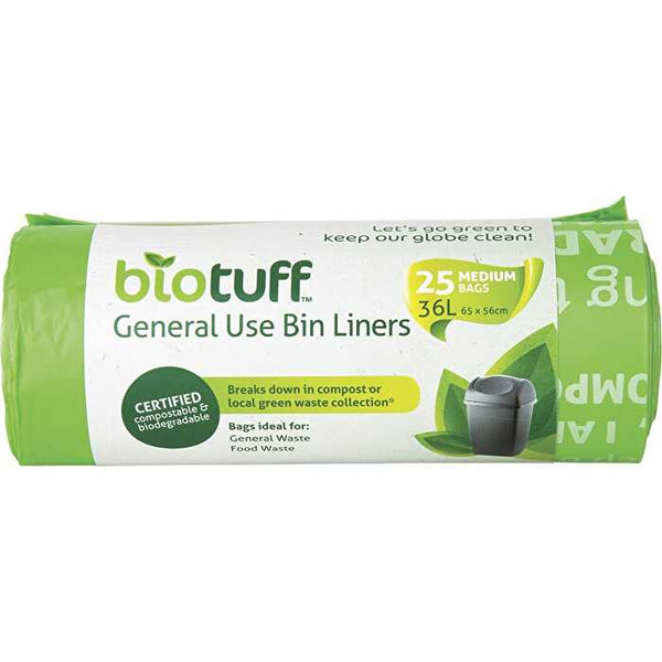 Biotuff General Use Bin Liners Medium Bags 25pk 36L