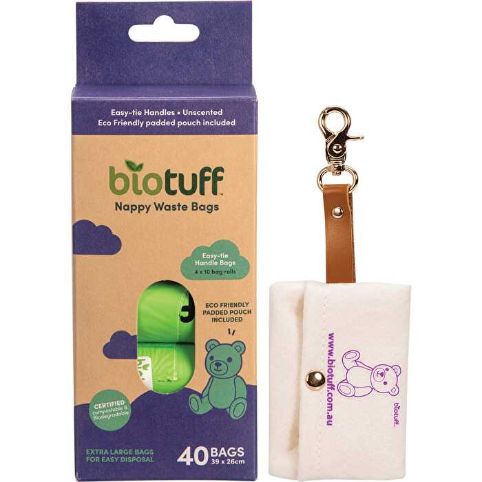 Biotuff Nappy Waste Bags & Dispenser 4 x 10 Bag Rolls 40pk