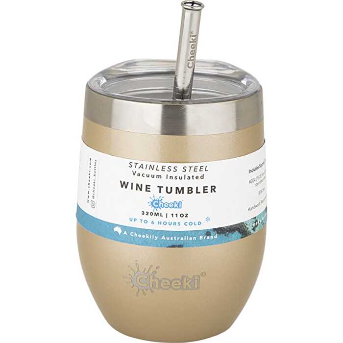 Cheeki Insulated Wine Tumbler Soft Gold with S/Steel Straw 320ml