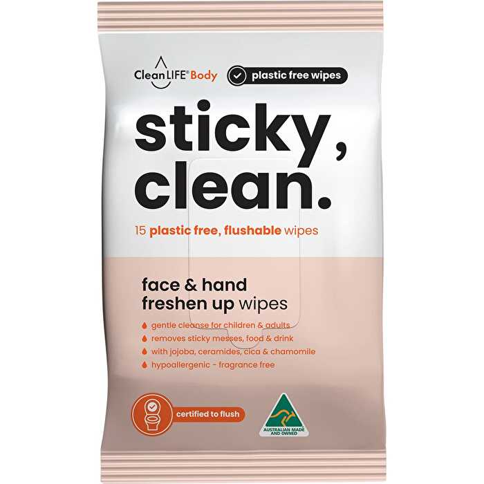 Cleanlife Sticky Clean Flushable Plastic Free Wipes 15pk