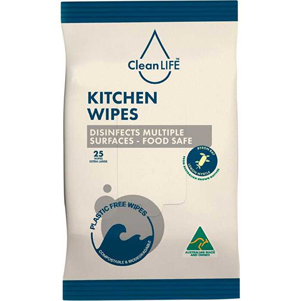 Cleanlife Kitchen Plastic Free Wipes Food Safe 25pk