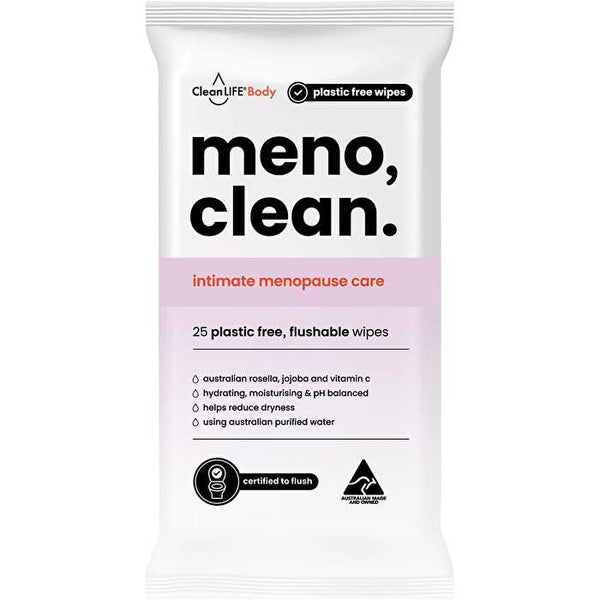 Cleanlife Meno Clean Wipes Flushable Plastic Free Wipes 25pk