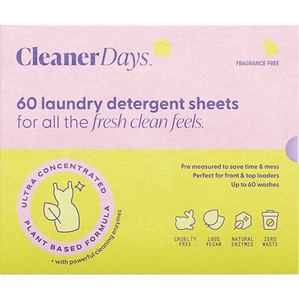 Cleaner Days Laundry Detergent Sheets Fragrance Free 60pcs