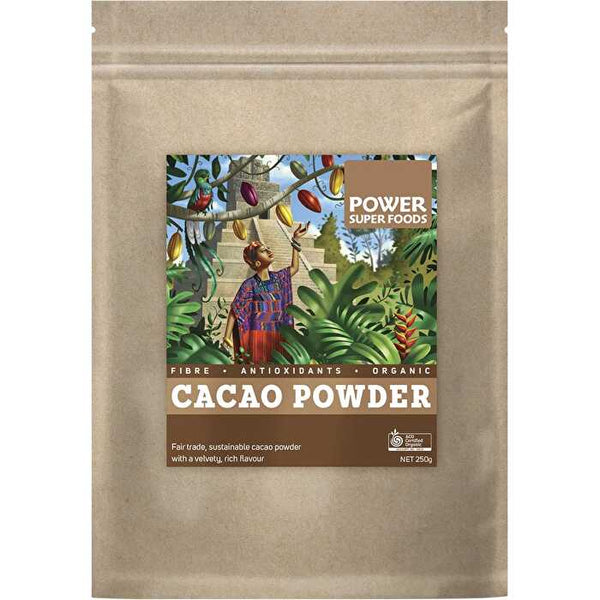 Power Super Foods Cacao Powder Kraft Bag Certified Organic 250g