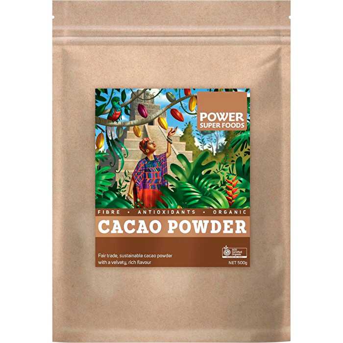 Power Super Foods Cacao Powder Kraft Bag Certified Organic 500g