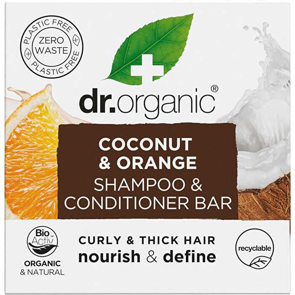 Dr Organic Shampoo & Conditioner Bar Coconut & Orange Curly&Thick Hair 75g