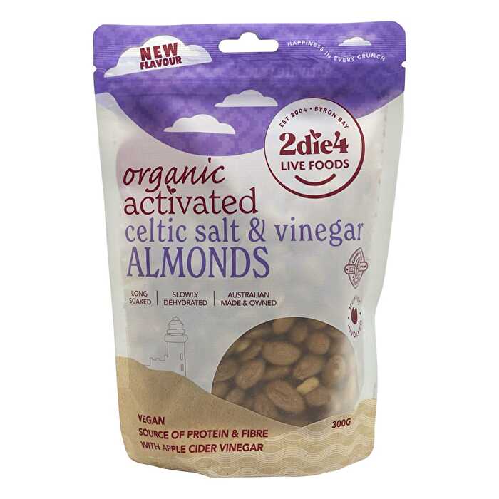 2die4 Live Foods Organic Activated Celtic Salt & Vinegar Almonds 300g