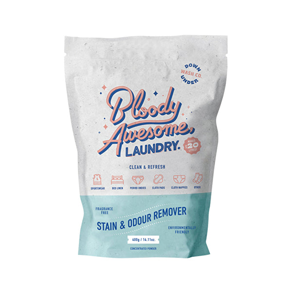 Downunder Wash Co . (Bloody Awesome, Laundry) Stain & Odour Remover Powder Fragrance Free 400g