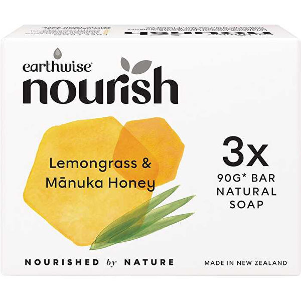 Earthwise Nourish Natural Soap Bar Lemongrass & Manuka Honey 3pk