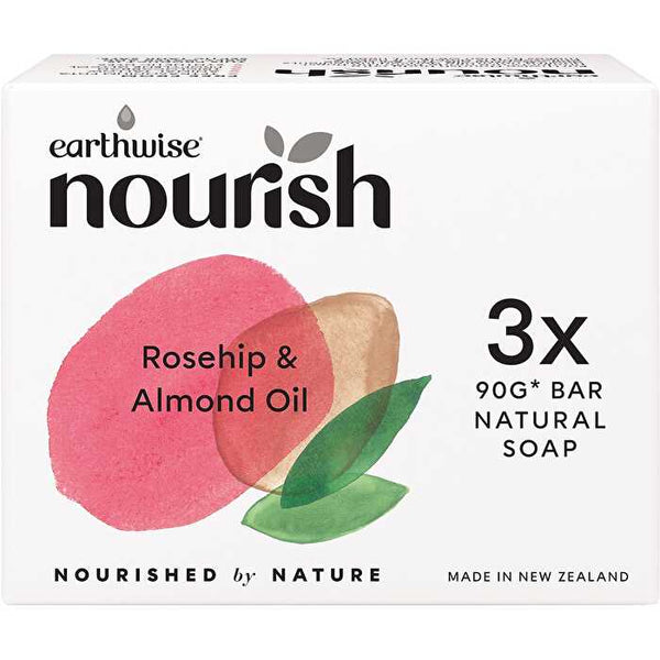Earthwise Nourish Natural Soap Bar Rosehip & Almond Oil 3pk