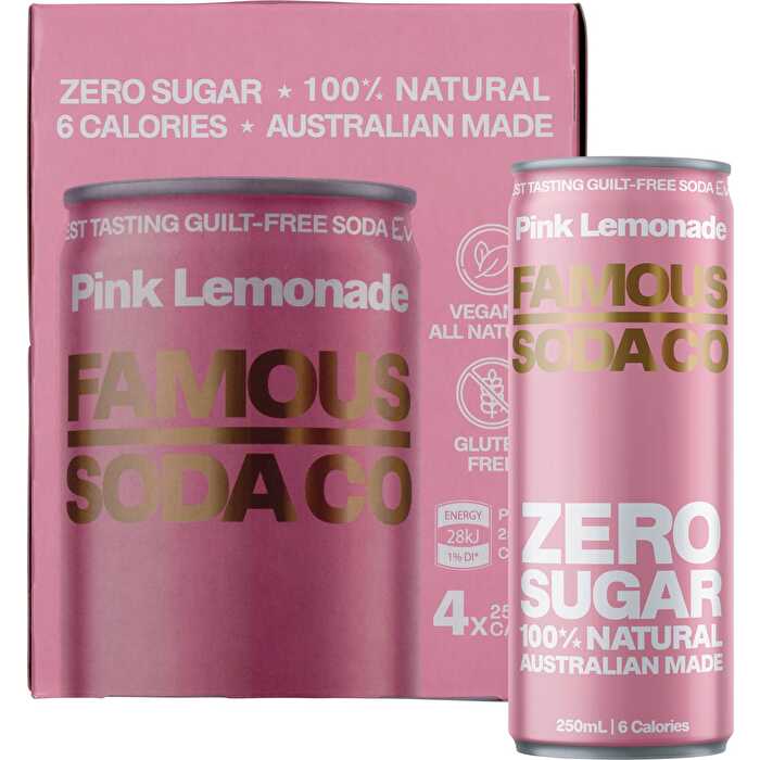 Famous Zero Sugar Soda Pink Lemonade 4x250ml