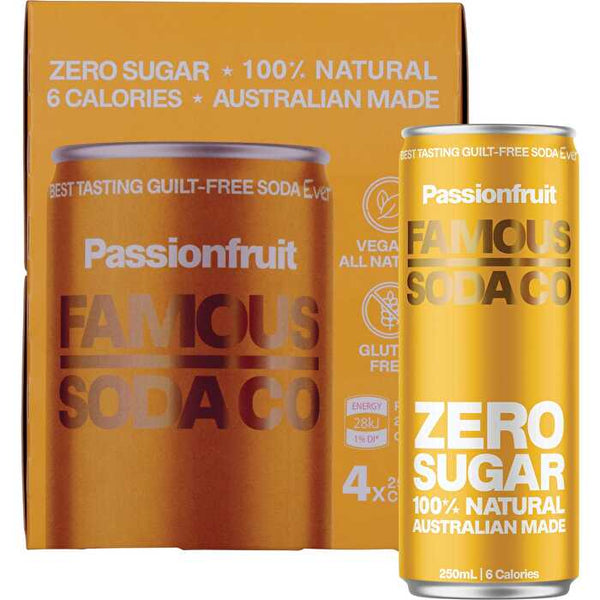 Famous Zero Sugar Soda Passionfruit 4x250ml