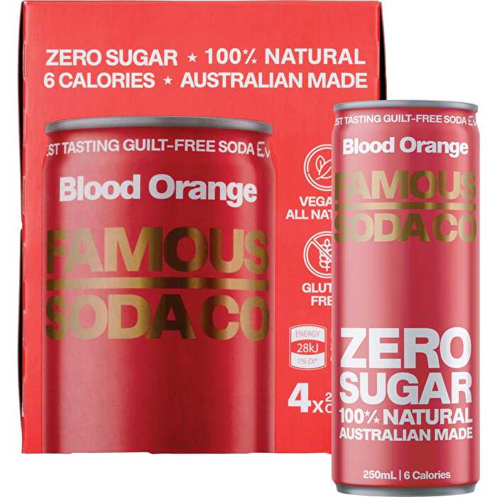 Famous Zero Sugar Soda Blood Orange 4x250ml