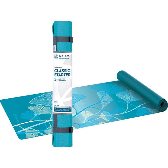 Gaiam Yoga Mat Classic Starter 3mm Light Blue Flower 61cmx173cm