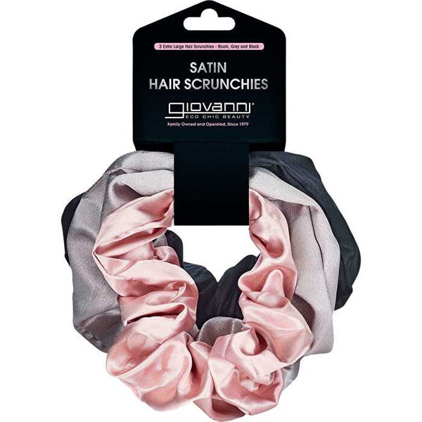 Giovanni Satin Hair Scrunchies Blush, Grey, Black Extra large 3pk