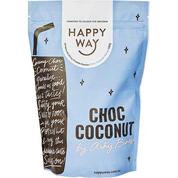 Happy Way Ashy Bines Whey Protein Powder Choc Coconut 500g